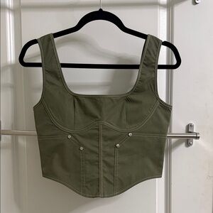 PrettyLittleThing Olive Green Corset Crop Tank